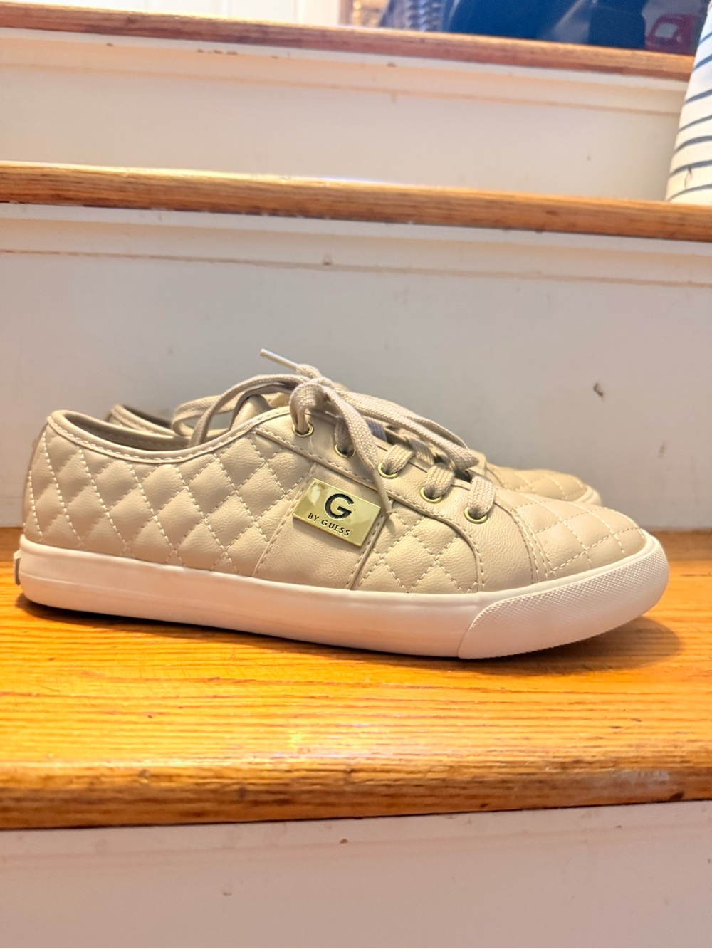 G by Guess Quilted Kids Lace-Up Sneakers in Light Taupe